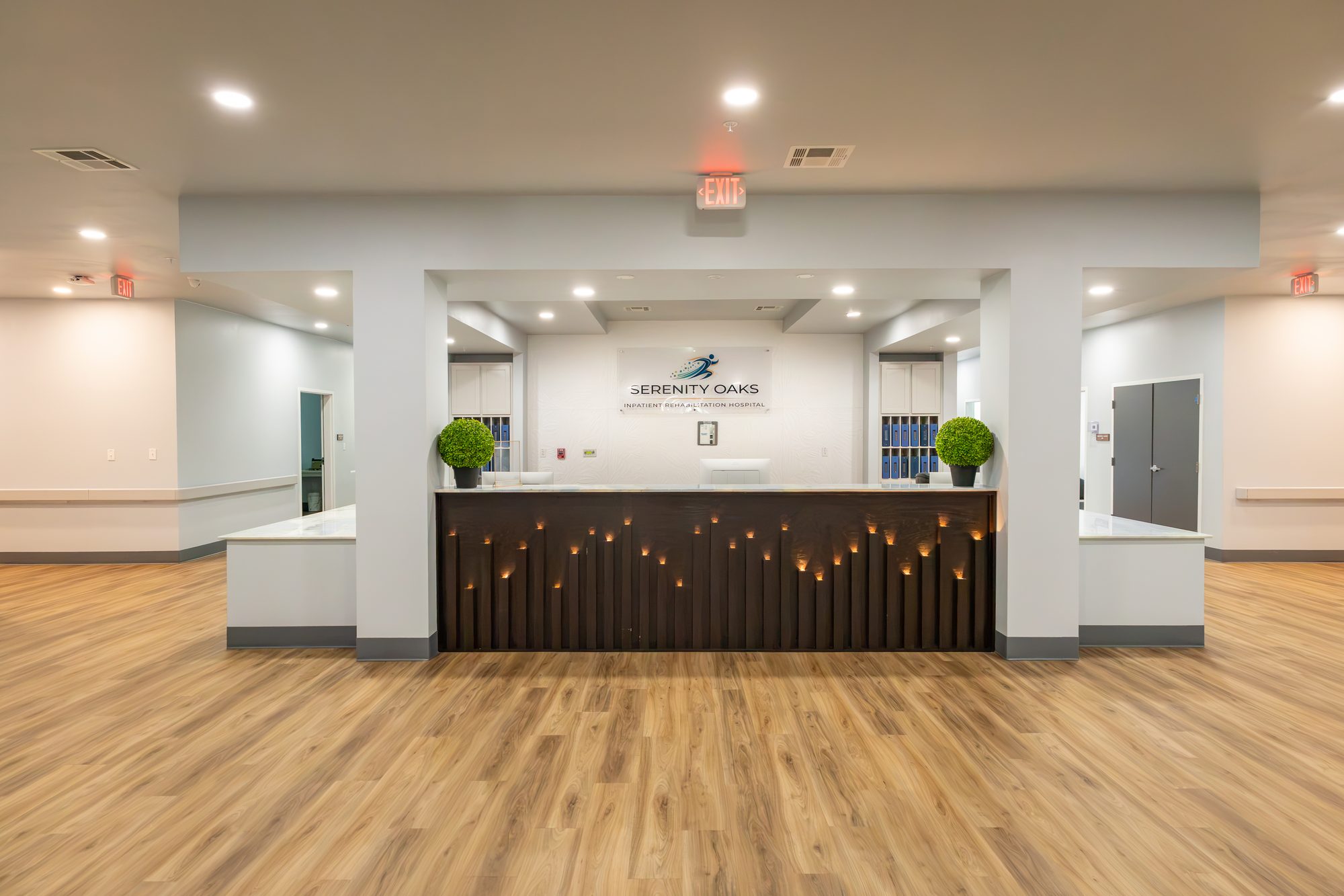 The nurses station at Serenity Oaks Inpatient Rehabilitation Hospital